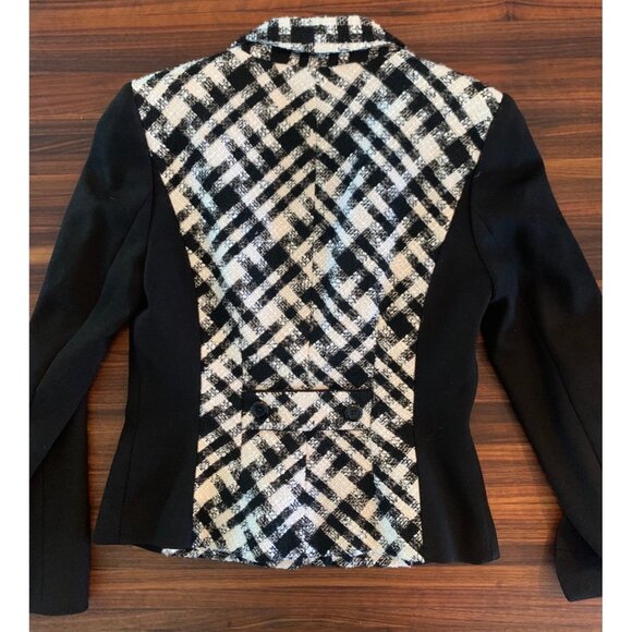 White House Black Market Wool Blend Jacket Black and White Tweed Womens Size 4 - Picture 2 of 2